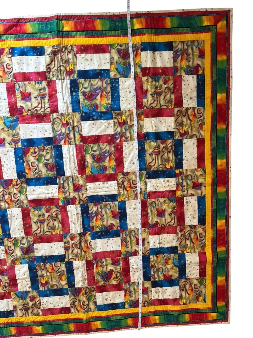 Handmade Laurel Burch Quilt - Patriotic Americana Patchwork Throw 58x58 Cabin